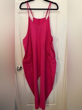 Unlisted Hot Pink Draped Jumpsuit Romper with Pockets
